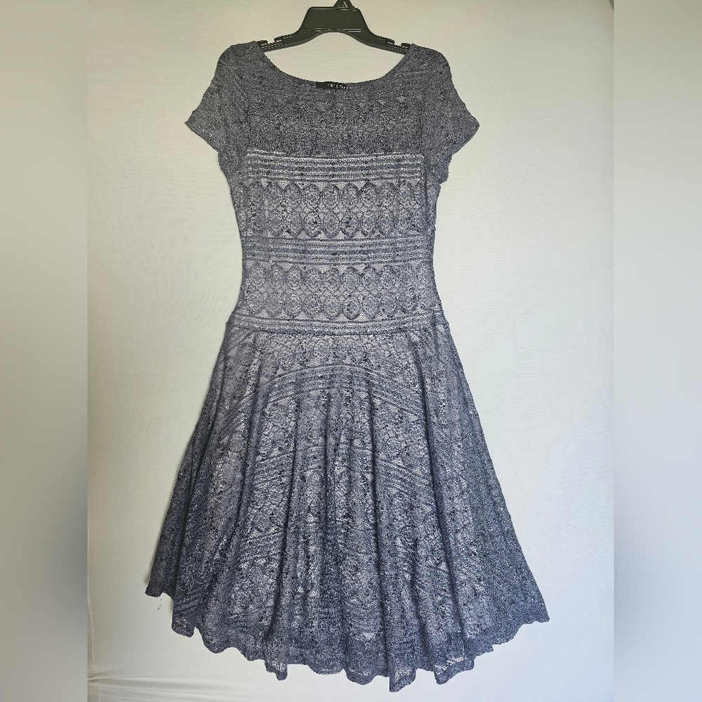 Sangria Lace Sequin Fit & Flare Cocktail Dress Grey/Lavender Size 12 - Picture 3 of 15